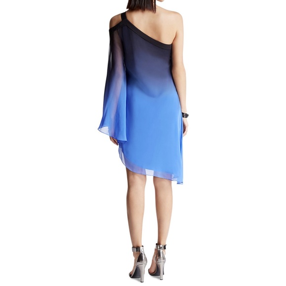 Halston Heritage Blue Ombré Chiffon Dress One Shoulder Size 8 $395 - Picture 2 of 14